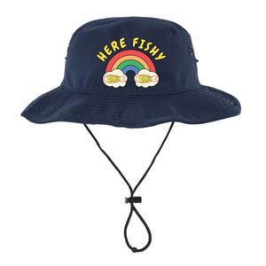 Here Fishy Fishy Fishy Funny Retro Rainbow Legacy Cool Fit Booney Bucket Hat