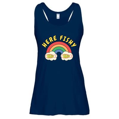 Here Fishy Fishy Fishy Funny Retro Rainbow Ladies Essential Flowy Tank