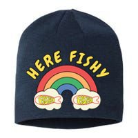 Here Fishy Fishy Fishy Funny Retro Rainbow Sustainable Beanie