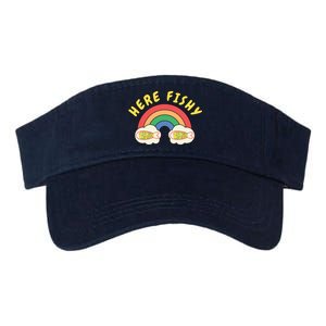 Here Fishy Fishy Fishy Funny Retro Rainbow Valucap Bio-Washed Visor