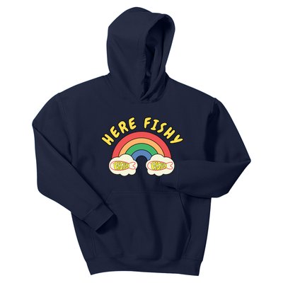 Here Fishy Fishy Fishy Funny Retro Rainbow Kids Hoodie