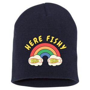 Here Fishy Fishy Fishy Funny Retro Rainbow Short Acrylic Beanie