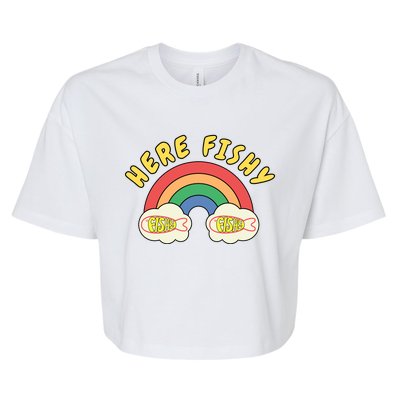 Here Fishy Fishy Fishy Funny Retro Rainbow Bella+Canvas Jersey Crop Tee