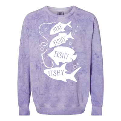 Here Fishy Fishy Fishing Lover Colorblast Crewneck Sweatshirt