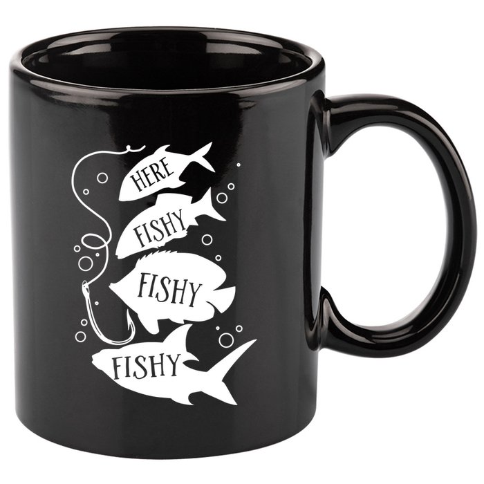 Here Fishy Fishy Fishing Lover 11oz C Handle Ceramic Mug