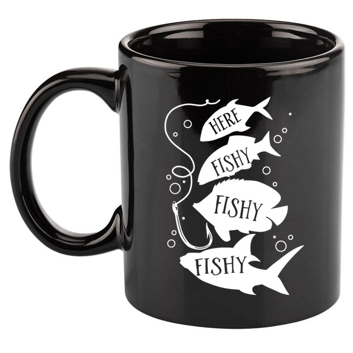 Here Fishy Fishy Fishing Lover 11oz C Handle Ceramic Mug