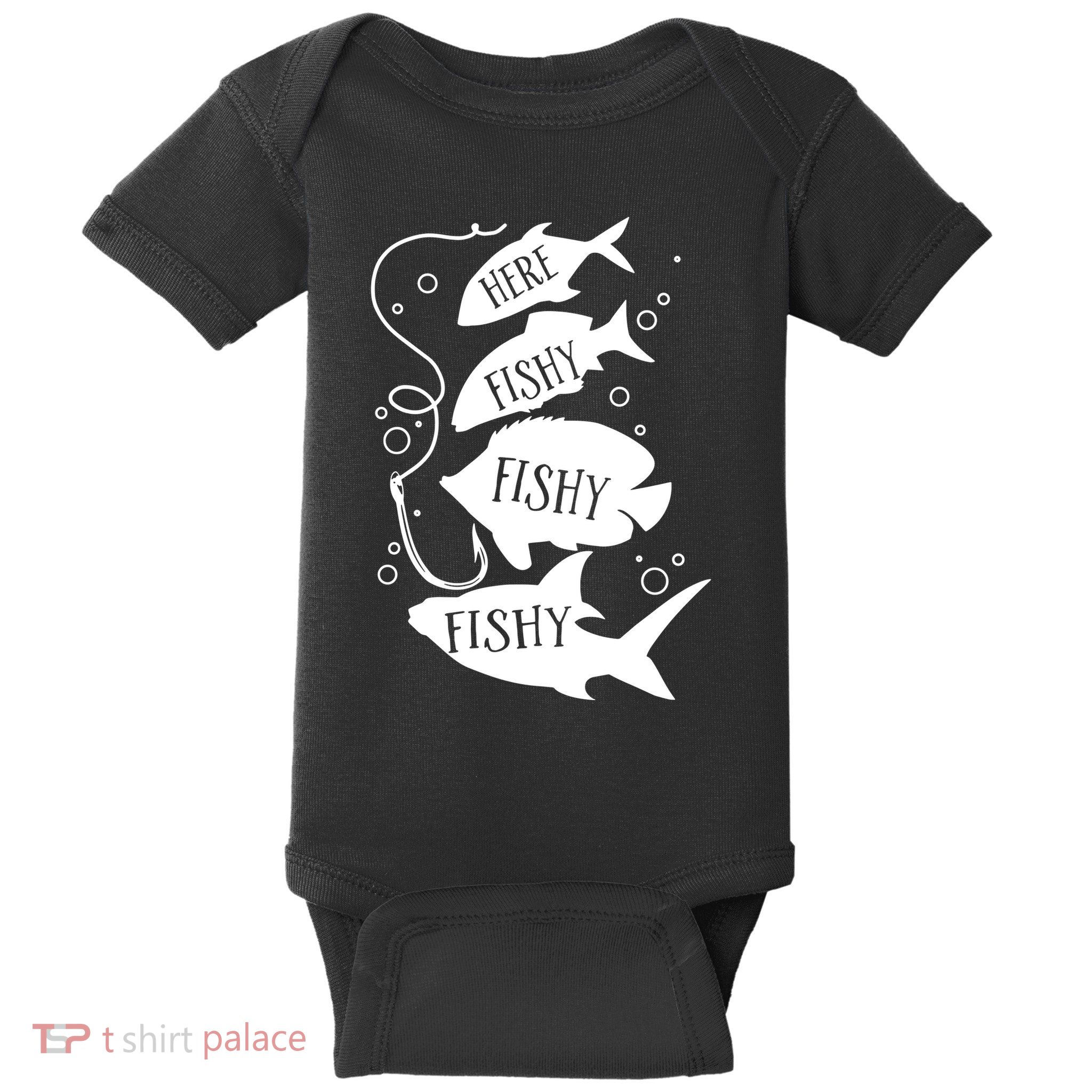 Here Fishy Fishy Fishing Lover Baby Bodysuit