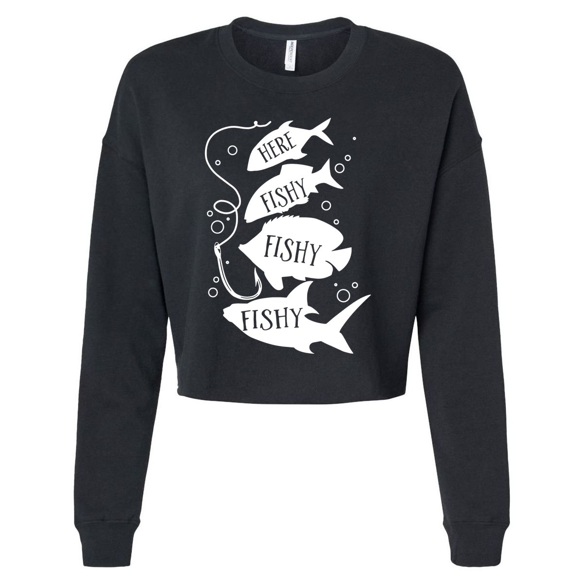 Here Fishy Fishy Fishing Lover Cropped Pullover Crew