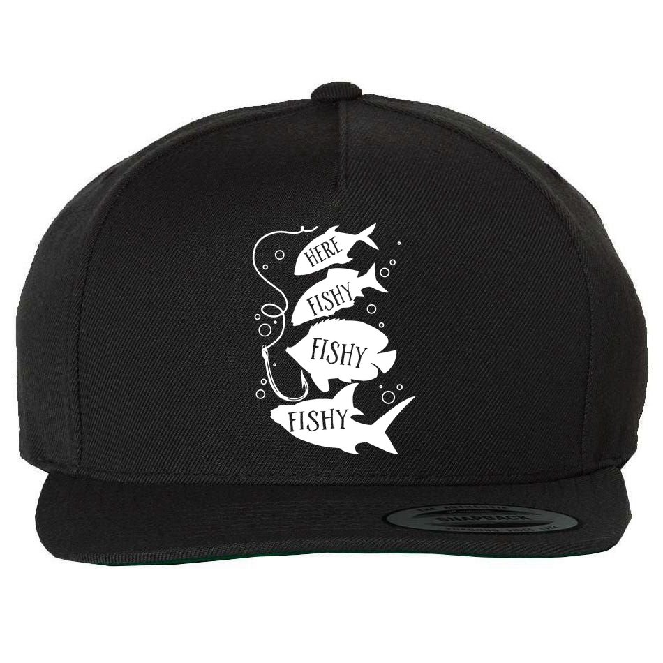 Here Fishy Fishy Fishing Lover Wool Snapback Cap