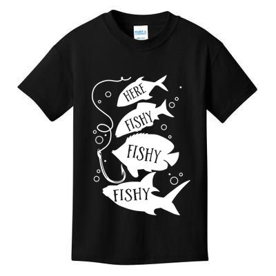 Here Fishy Fishy Fishing Lover Kids T-Shirt