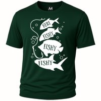 Here Fishy Fishy Fishing Lover Cooling Performance Crew T-Shirt