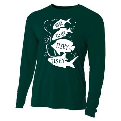 Here Fishy Fishy Fishing Lover Cooling Performance Long Sleeve Crew