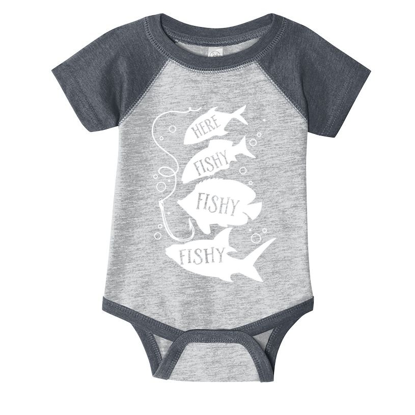 Here Fishy Fishy Fishing Lover Infant Baby Jersey Bodysuit