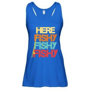 Here Fishy Fisher Fishing Rod Fish Fishing Funny Saying Gift Ladies Essential Flowy Tank