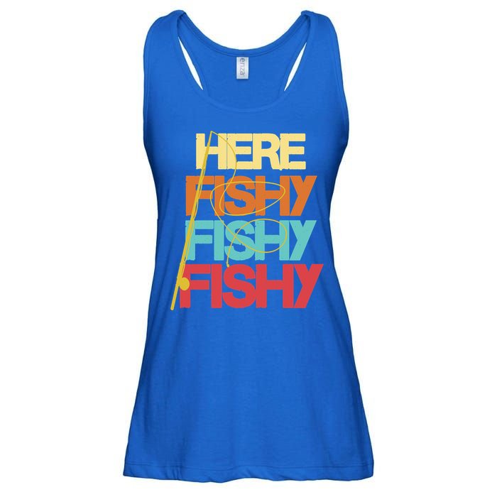 Here Fishy Fisher Fishing Rod Fish Fishing Funny Saying Gift Ladies Essential Flowy Tank