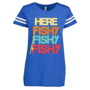 Here Fishy Fisher Fishing Rod Fish Fishing Funny Saying Gift Enza Ladies Jersey Football T-Shirt