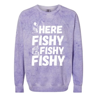 Here Fishy For Lovers Of Fishing And Camping Funny Fishing Cute Gift Colorblast Crewneck Sweatshirt