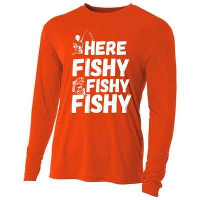 Here Fishy For Lovers Of Fishing And Camping Funny Fishing Cute Gift Cooling Performance Long Sleeve Crew