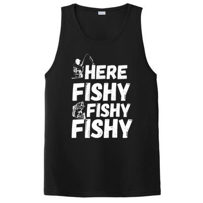 Here Fishy For Lovers Of Fishing And Camping Funny Fishing Cute Gift PosiCharge Competitor Tank