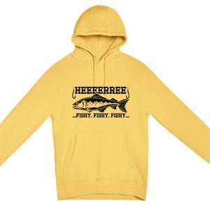 Here Fishy Funny Fisher Dad Bass Fishing Lover Gift Premium Pullover Hoodie