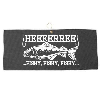 Here Fishy Funny Fisher Dad Bass Fishing Lover Gift Large Microfiber Waffle Golf Towel