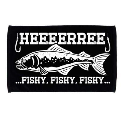 Here Fishy Funny Fisher Dad Bass Fishing Lover Gift Microfiber Hand Towel