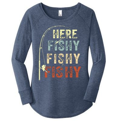 Here Fishy Fishy Fishy Funny Fishing Women's Perfect Tri Tunic Long Sleeve Shirt