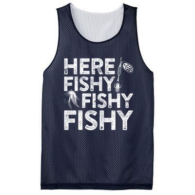 Here Fishy Fishy Fishy Fishing Fisherman Funny Quote Mesh Reversible Basketball Jersey Tank