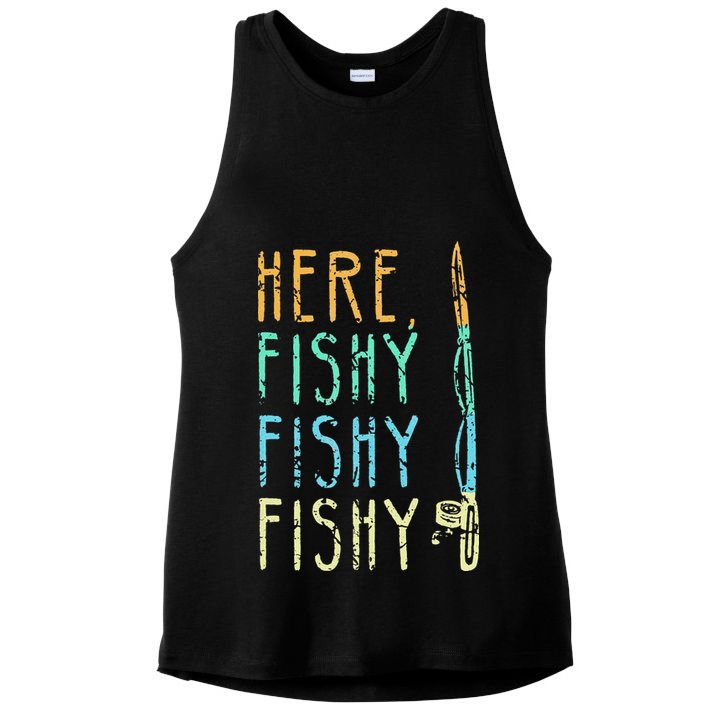 Here Fishy Fishy Fishing Lover Tee Fishermans Gift Ladies PosiCharge Tri-Blend Wicking Tank