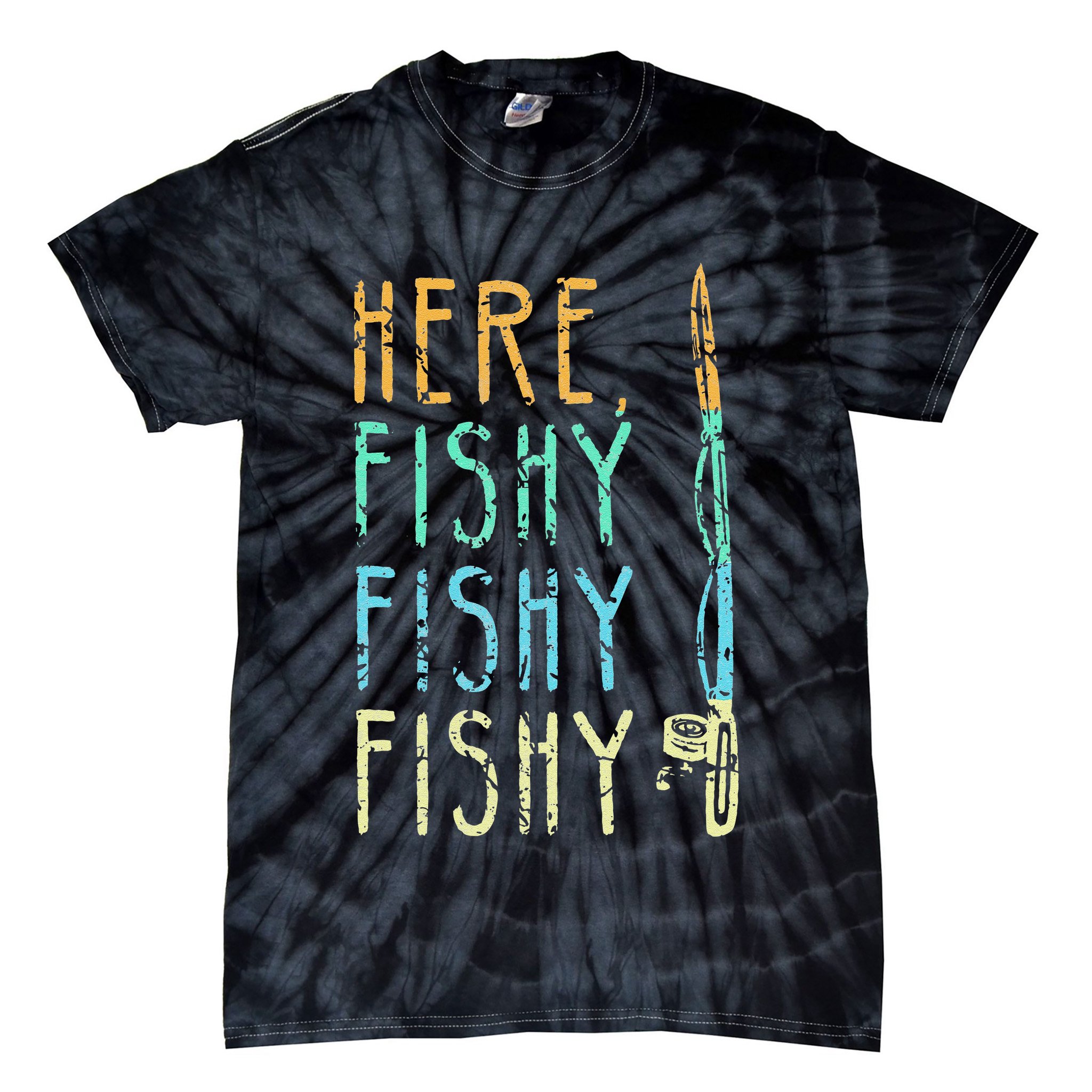 Here Fishy Fishy Fishing Lover Tee Fishermans Gift Tie-Dye T-Shirt