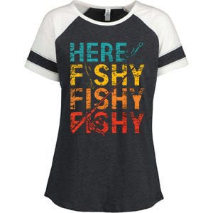 Here Fishy Fishy Fishy Fishing Gift Enza Ladies Jersey Colorblock Tee