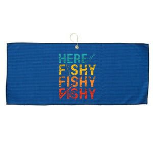 Here Fishy Fishy Fishy Fishing Gift Large Microfiber Waffle Golf Towel