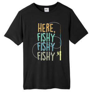 Here Fishy Fisherman Fishing Rod Fish Fishing Saying Angler Tall Fusion ChromaSoft Performance T-Shirt