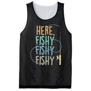 Here Fishy Fisherman Fishing Rod Fish Fishing Saying Angler Mesh Reversible Basketball Jersey Tank