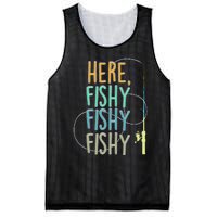 Here Fishy Fisherman Fishing Rod Fish Fishing Saying Angler Mesh Reversible Basketball Jersey Tank