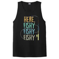 Here Fishy Fisherman Fishing Rod Fish Fishing Saying Angler PosiCharge Competitor Tank