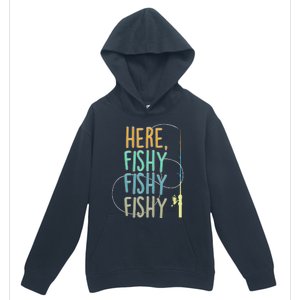 Here Fishy Fisherman Fishing Rod Fish Fishing Saying Angler Urban Pullover Hoodie