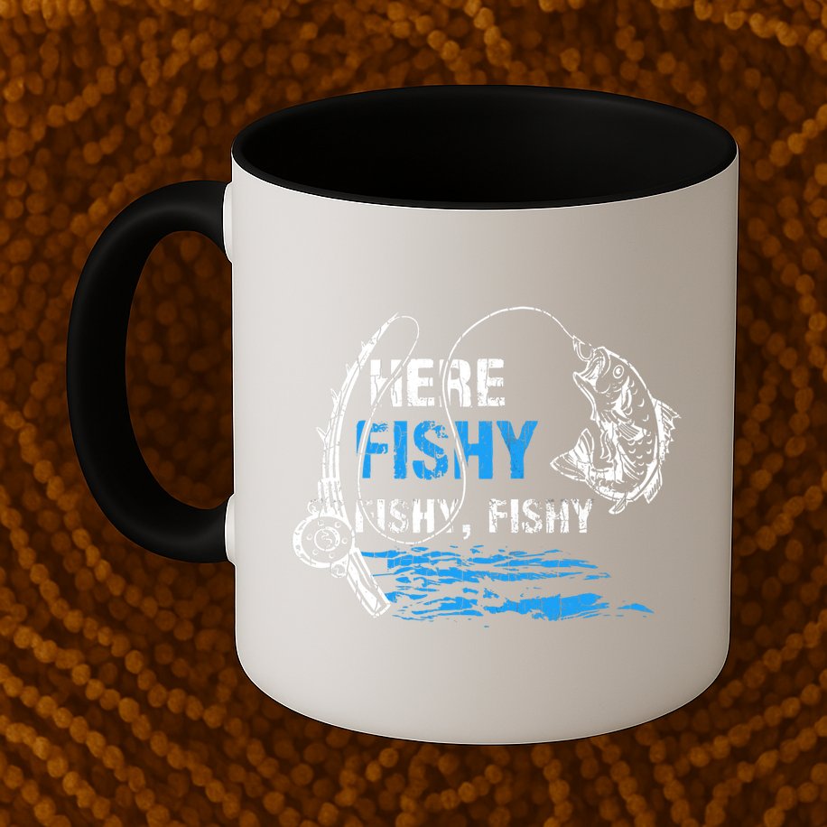 Here Fishy Funny Fishing Fisher Fish Graphic Gift Mug