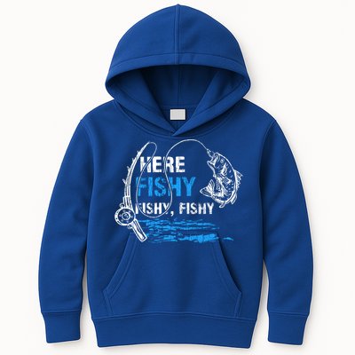 Here Fishy Funny Fishing Fisher Fish Graphic Gift Kids Hoodie
