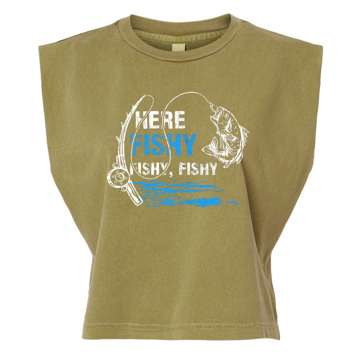 Here Fishy Funny Fishing Fisher Fish Graphic Gift Garment-Dyed Women's Muscle Tee