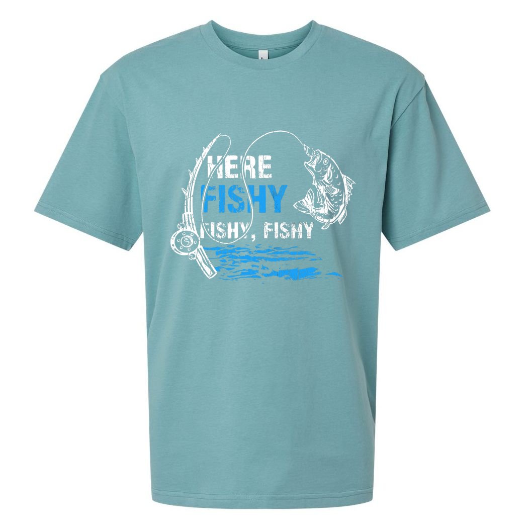 Here Fishy Funny Fishing Fisher Fish Graphic Gift Sueded Cloud Jersey T-Shirt