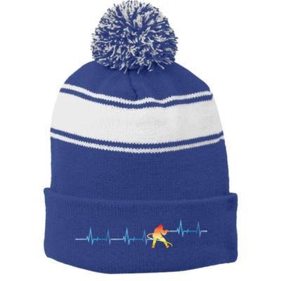 Heartbeat Firefighter Fire Departt Fire Cute Gift Stripe Pom Pom Beanie