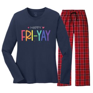 Happy Friyay Friday Funny Teacher Life Happy Friday Women's Long Sleeve Flannel Pajama Set 