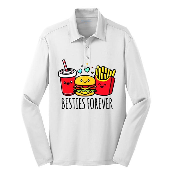 Hamburger French Fries Soda Funny Bff Matching Best Friends Silk Touch Performance Long Sleeve Polo