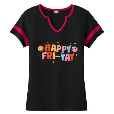 Happy Friyay Friday Lovers Fun Teacher Tgif Ladies Halftime Notch Neck Tee