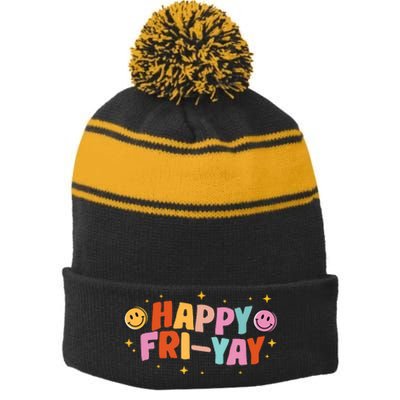 Happy Friyay Friday Lovers Fun Teacher Tgif Stripe Pom Pom Beanie