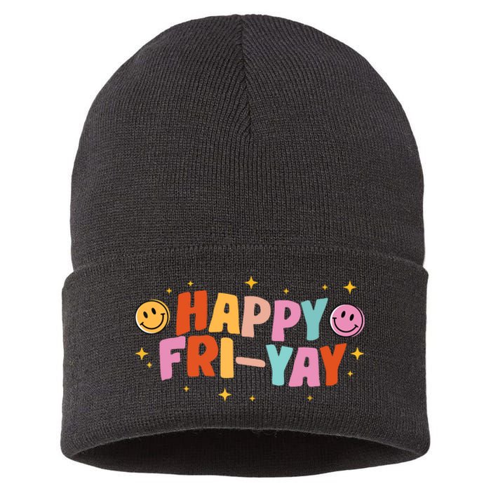 Happy Friyay Friday Lovers Fun Teacher Tgif Sustainable Knit Beanie