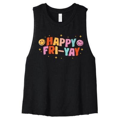 Happy Friyay Friday Lovers Fun Teacher Tgif Women's Racerback Cropped Tank