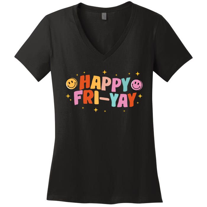 Happy Friyay Friday Lovers Fun Teacher Tgif Women's V-Neck T-Shirt