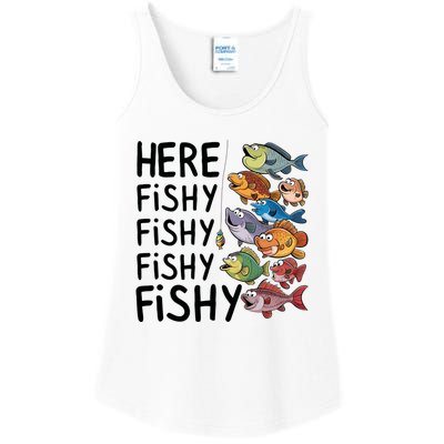 Here Fishy Fisherman Fishing Rod Fish Fishing Saying Angler Ladies Essential Tank